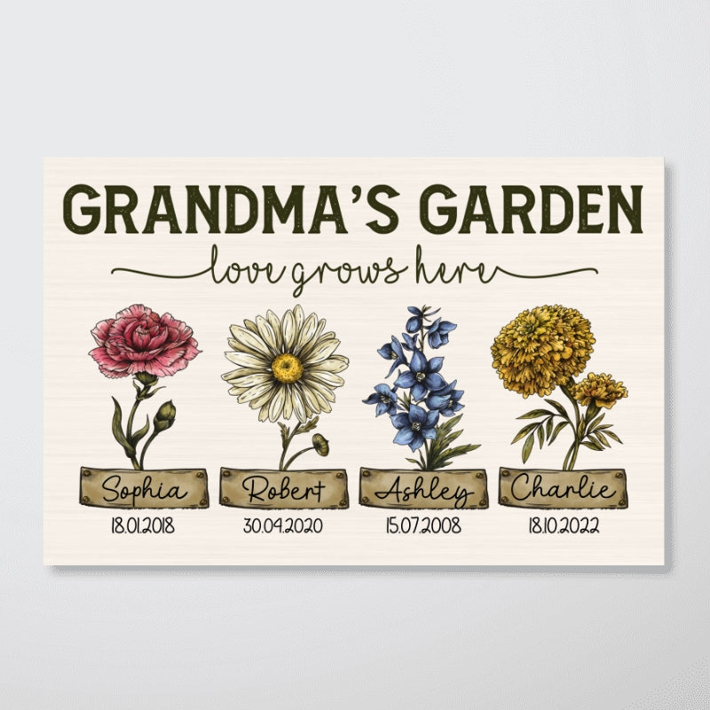 Grandma¡®s Garden Love Grows Here Vintage Birth Month Flower Personalized Poster