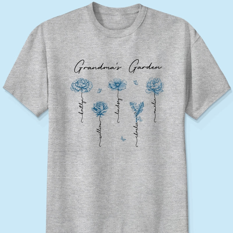 Grandma's Garden Retro Vintage Birthmonth Flowers Personalized Shirt, Grandkids Names Floral Gift for Grandma, Mom