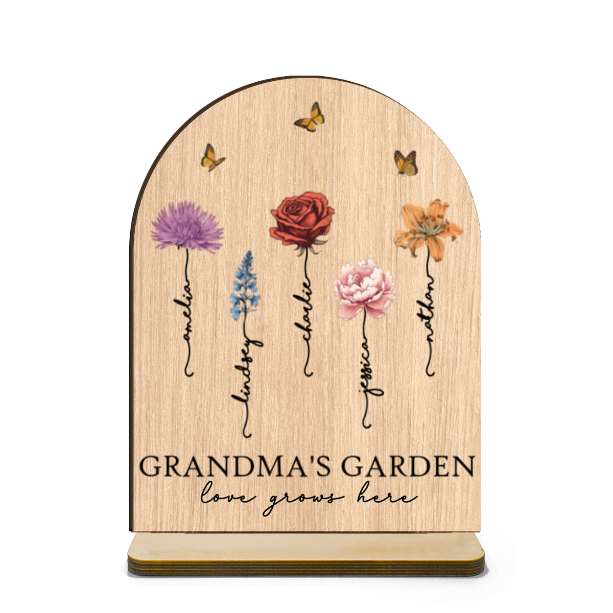Grandma¡®s Garden Love Grows Here Vintage Birth Flower Personalized Standing Wooden Plaque