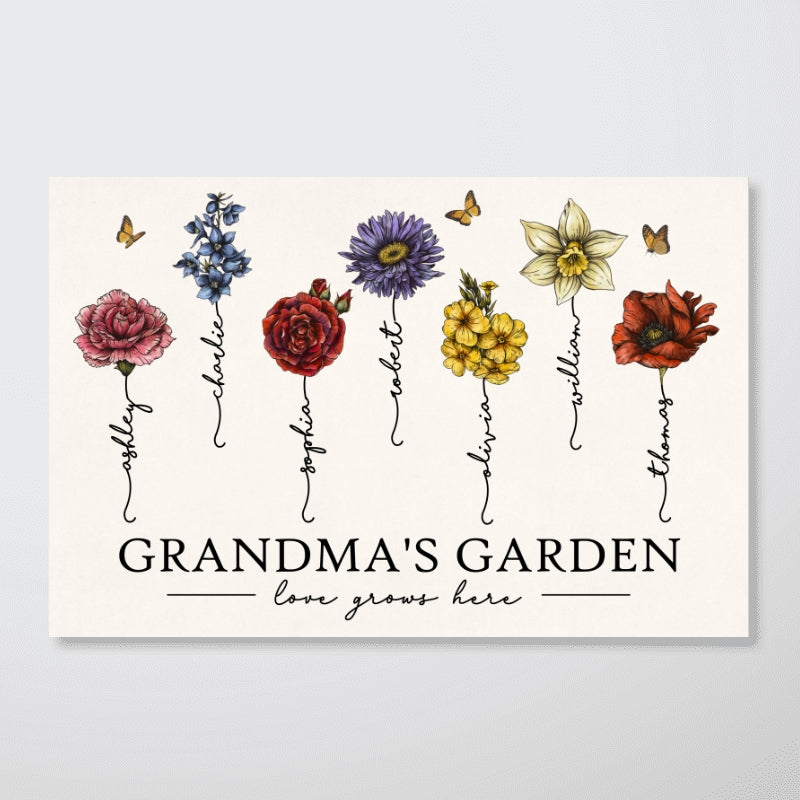 Grandma¡®s Garden Love Grows Here Beautiful Vintage Birth Flowers Gift For Grandma Mom Personalized Poster