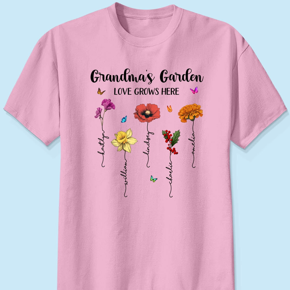 Grandma¡®s Garden Love Grows Here Beautiful Birth Month Flower Mother¡®s Day Gift For Grandma Mom Personalized Shirt