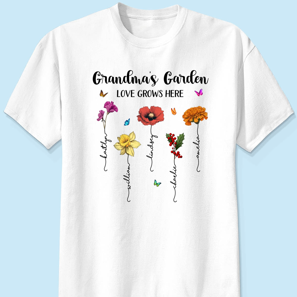 Grandma¡®s Garden Love Grows Here Beautiful Birth Month Flower Mother¡®s Day Gift For Grandma Mom Personalized Shirt