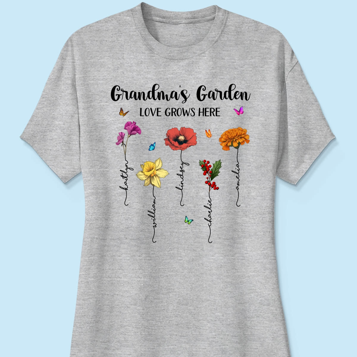 Grandma¡®s Garden Love Grows Here Beautiful Birth Month Flower Mother¡®s Day Gift For Grandma Mom Personalized Shirt