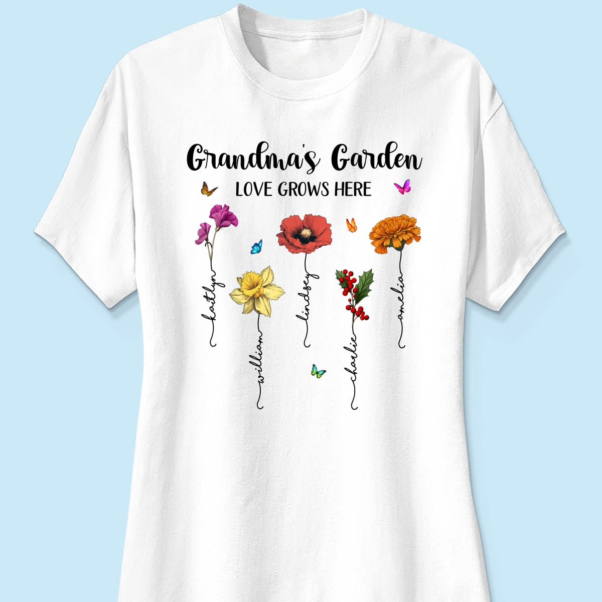 Grandma¡®s Garden Love Grows Here Beautiful Birth Month Flower Mother¡®s Day Gift For Grandma Mom Personalized Shirt