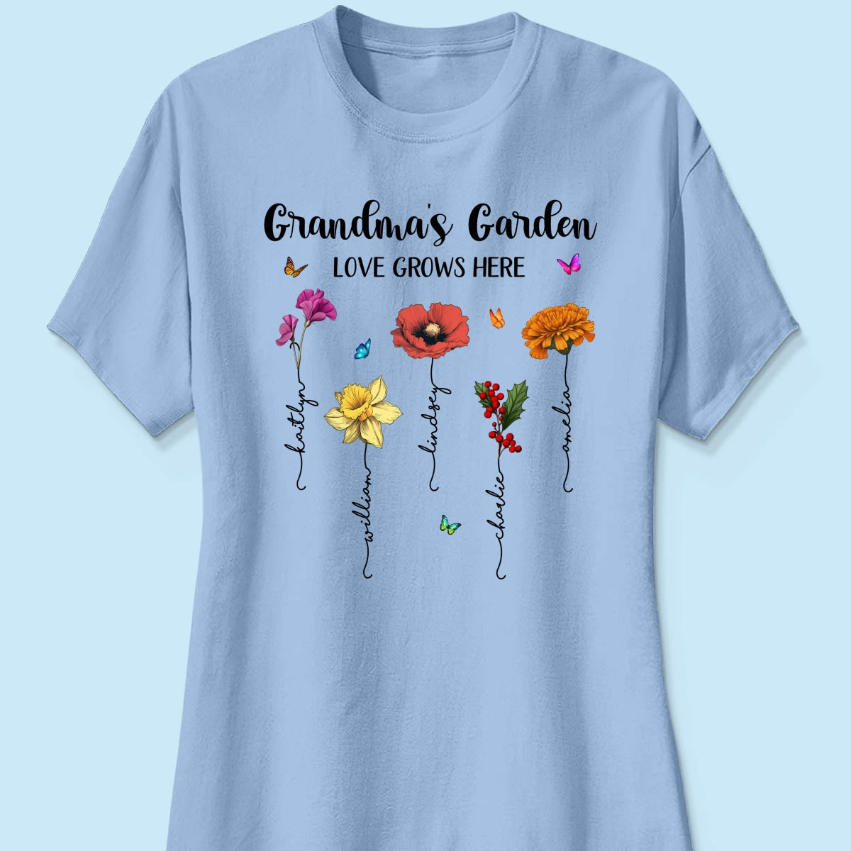 Grandma¡®s Garden Love Grows Here Beautiful Birth Month Flower Mother¡®s Day Gift For Grandma Mom Personalized Shirt