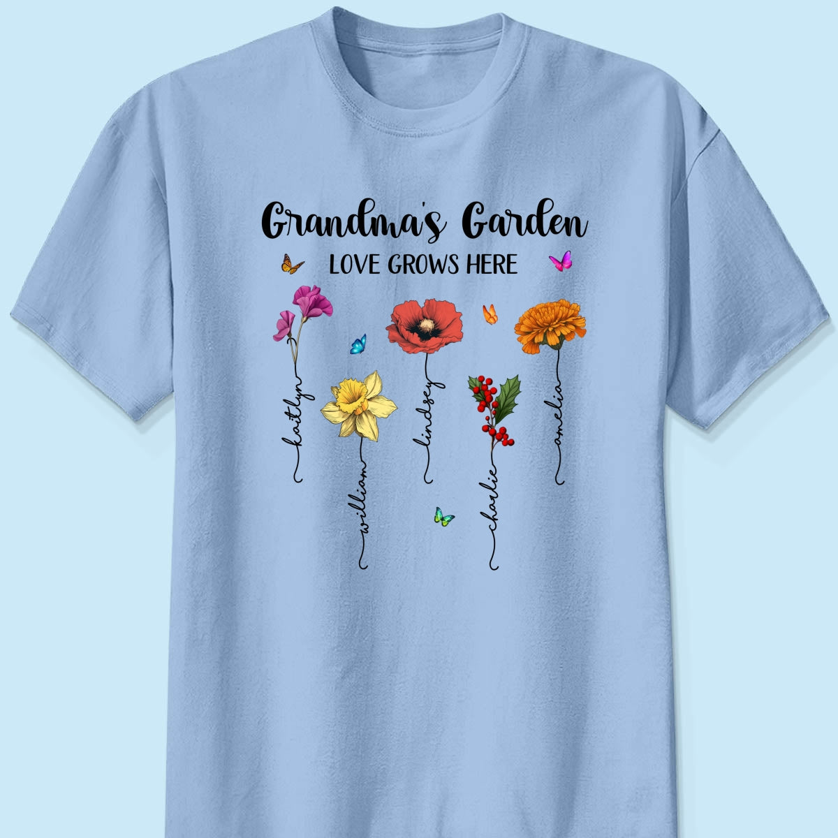 Grandma¡®s Garden Love Grows Here Beautiful Birth Month Flower Mother¡®s Day Gift For Grandma Mom Personalized Shirt