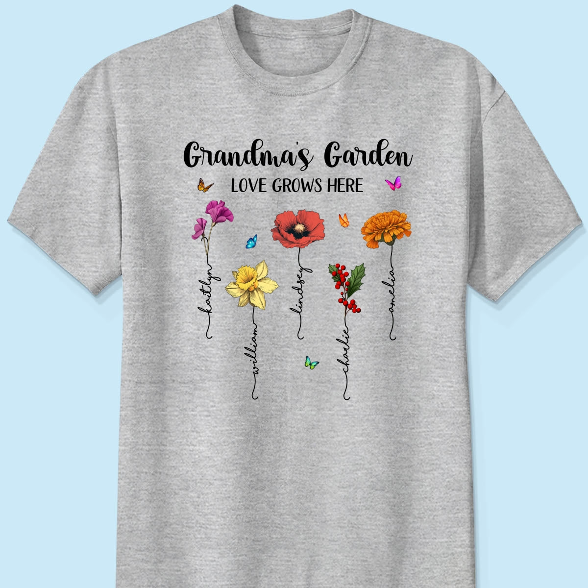 Grandma¡®s Garden Love Grows Here Beautiful Birth Month Flower Mother¡®s Day Gift For Grandma Mom Personalized Shirt