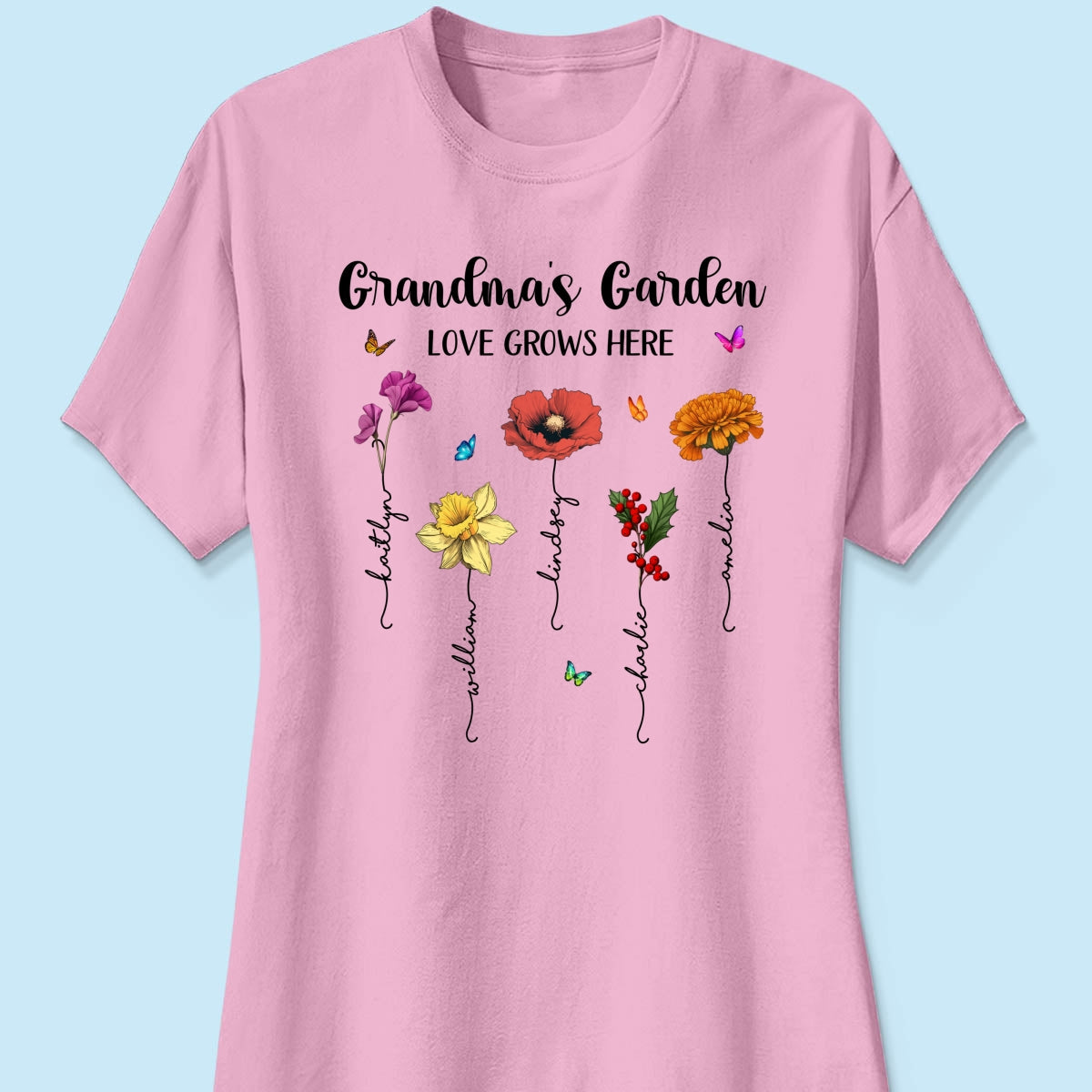 Grandma¡®s Garden Love Grows Here Beautiful Birth Month Flower Mother¡®s Day Gift For Grandma Mom Personalized Shirt