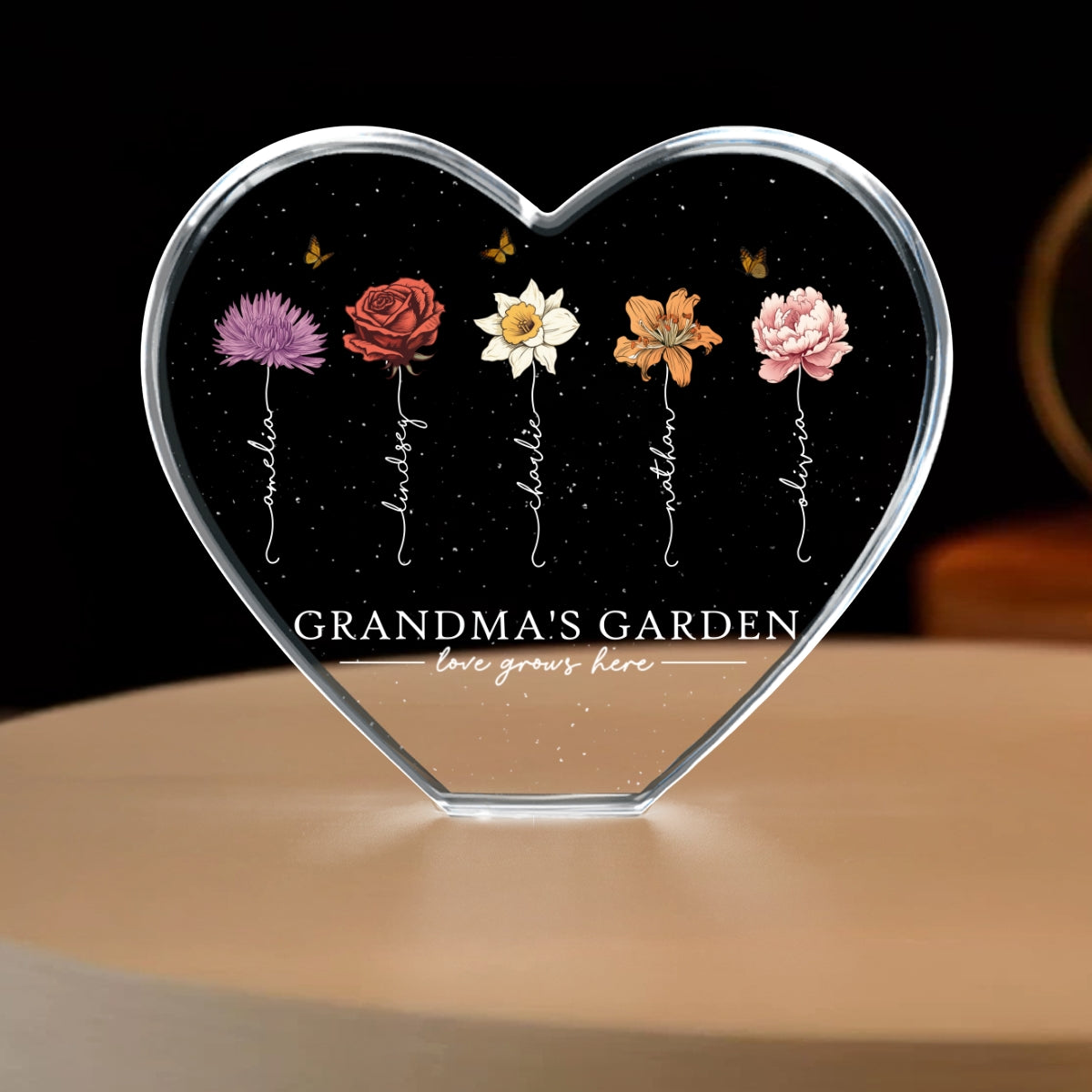 Grandma's Garden Personalized Premium Crystal Heart LED, A Timeless Treasure for Grandma, Free Shipping Included