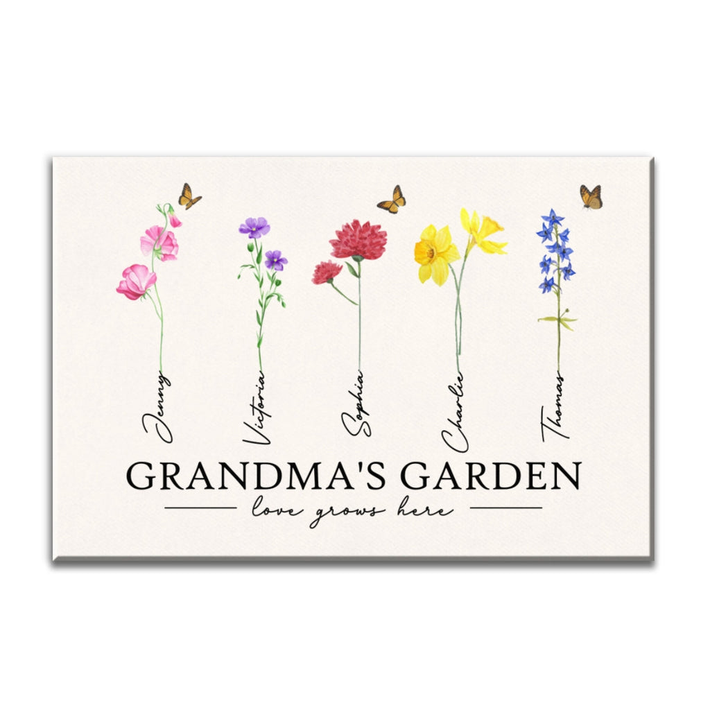 Grandma¡®s Garden Love Grows Here Watercolor Birth Month Flower Gift For Grandma Mom Personalized Canvas Print