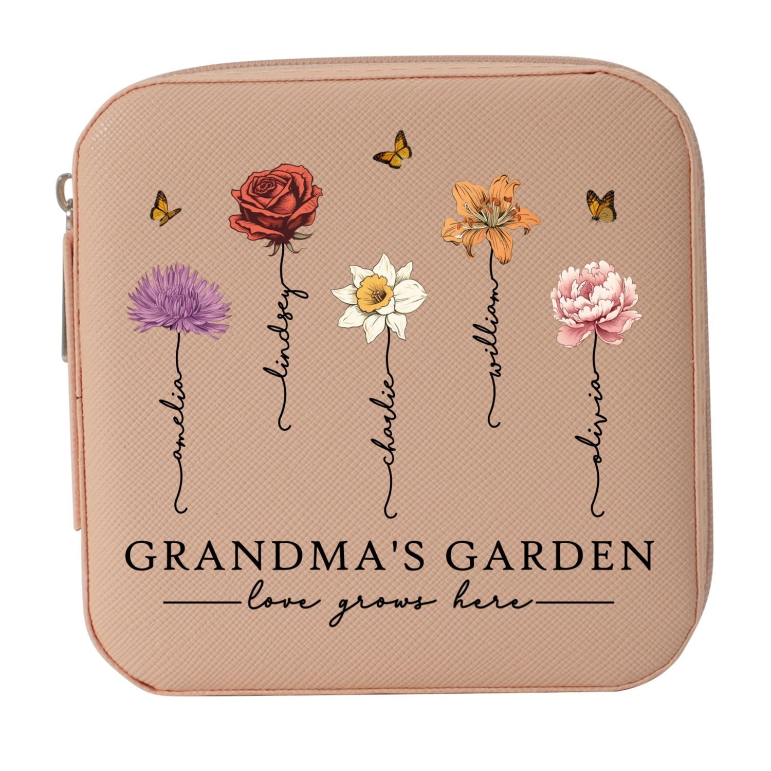 Grandma's Garden Love Grows Here Beautiful Birth Month Flower Personalized Jewelry Box, Gift For Grandma, Mom