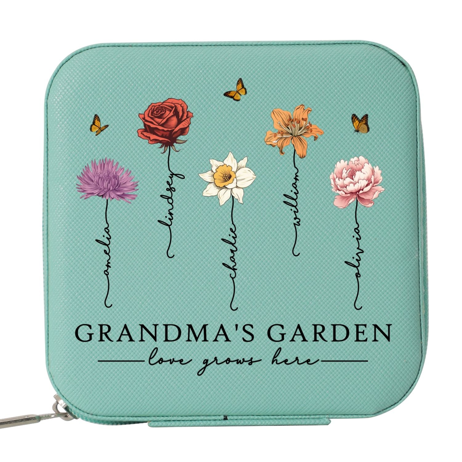 Grandma's Garden Love Grows Here Beautiful Birth Month Flower Personalized Jewelry Box, Gift For Grandma, Mom