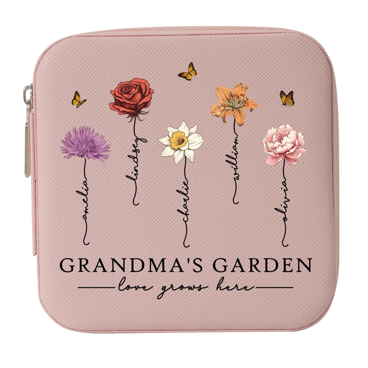Grandma's Garden Love Grows Here Beautiful Birth Month Flower Personalized Jewelry Box, Gift For Grandma, Mom