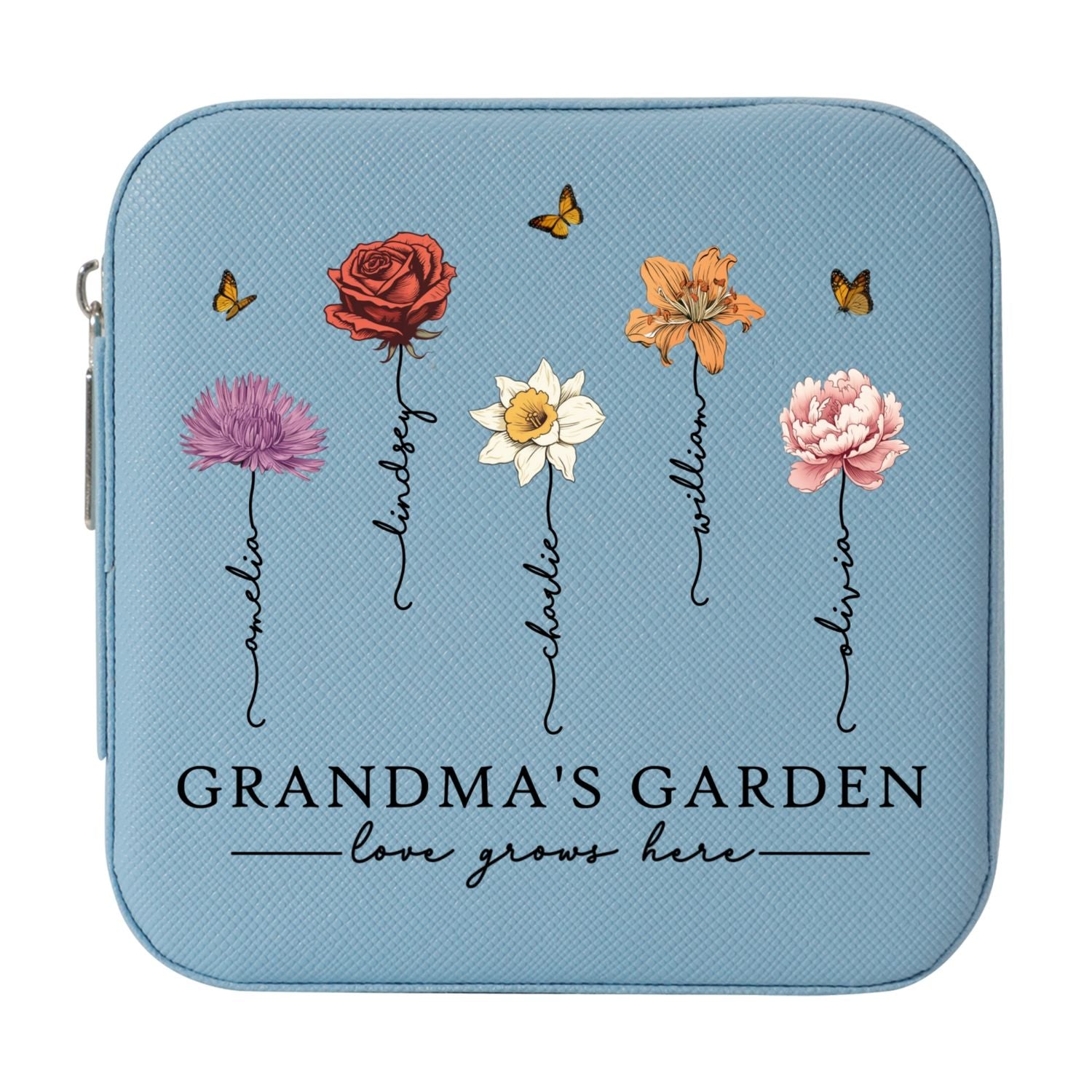 Grandma's Garden Love Grows Here Beautiful Birth Month Flower Personalized Jewelry Box, Gift For Grandma, Mom