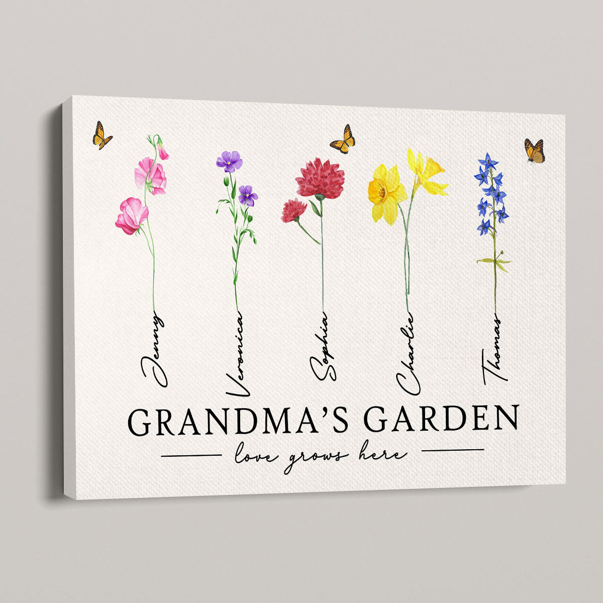 Grandma¡®s Garden Love Grows Here Watercolor Birth Month Flower Gift For Grandma Mom Personalized Canvas Print