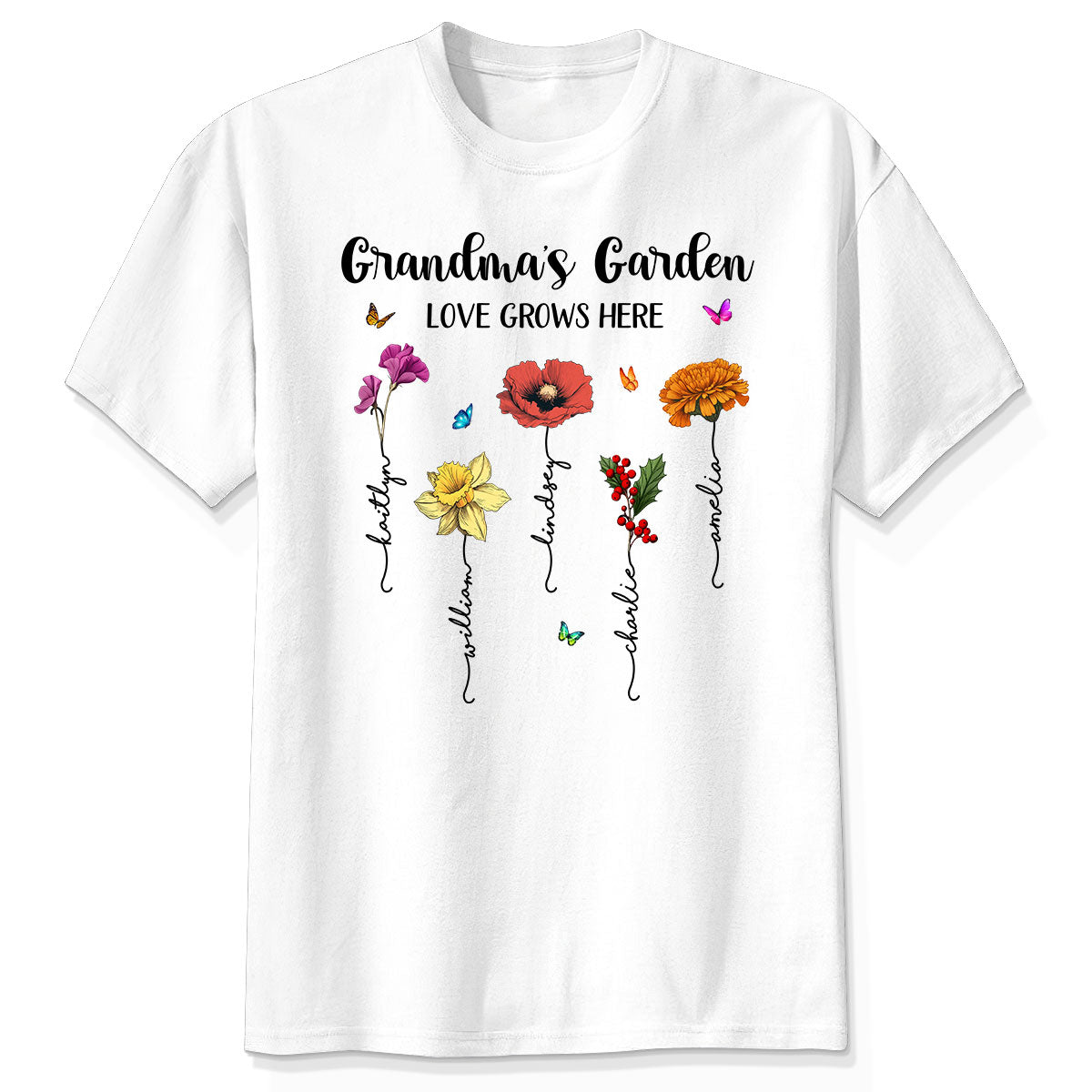 Grandma¡®s Garden Love Grows Here Beautiful Birth Month Flower Mother¡®s Day Gift For Grandma Mom Personalized Shirt
