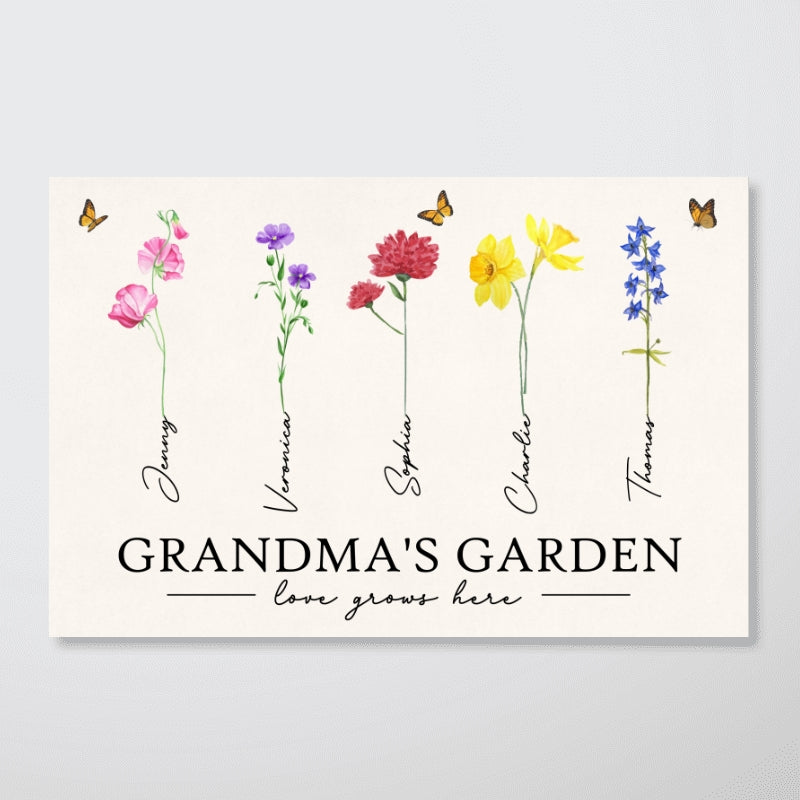 Grandma¡®s Garden Love Grows Here Watercolor Birth Month Flower Gift For Grandma Mom Personalized Poster
