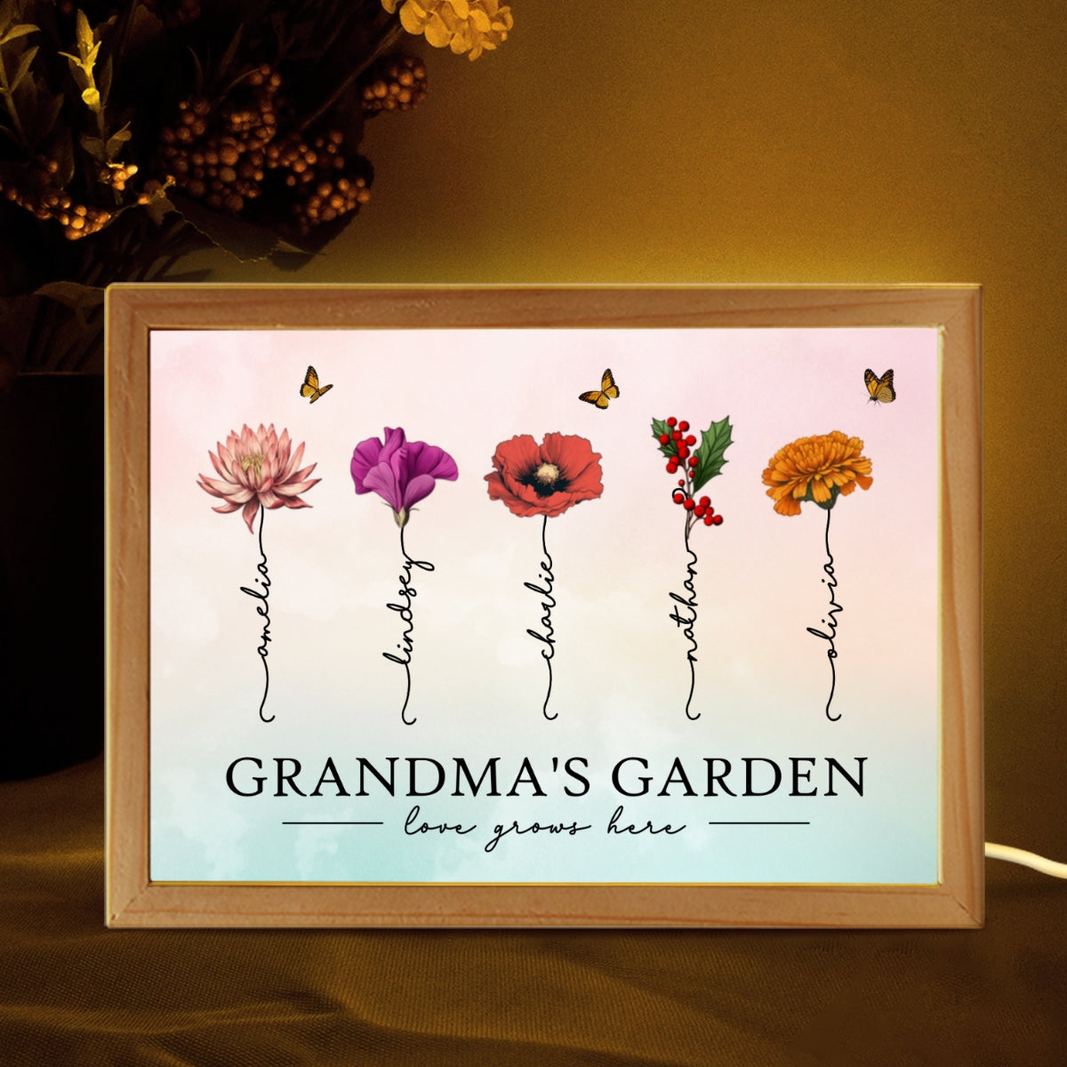 Grandma¡®s Garden Love Grows Here Unique Gift For Mom Grandma Personalized Luminous Frame Light Box
