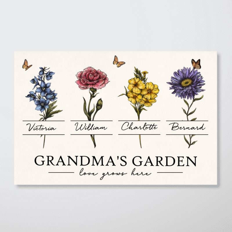 Grandma¡®s Garden Love Grows Here Beautiful Vintage Birth Month Flower Gift For Grandma Mom Personalized Poster