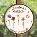 Grandma's Garden Love Grows Here, Birth Month Flower Personalized 2-Layer Wooden Door Sign