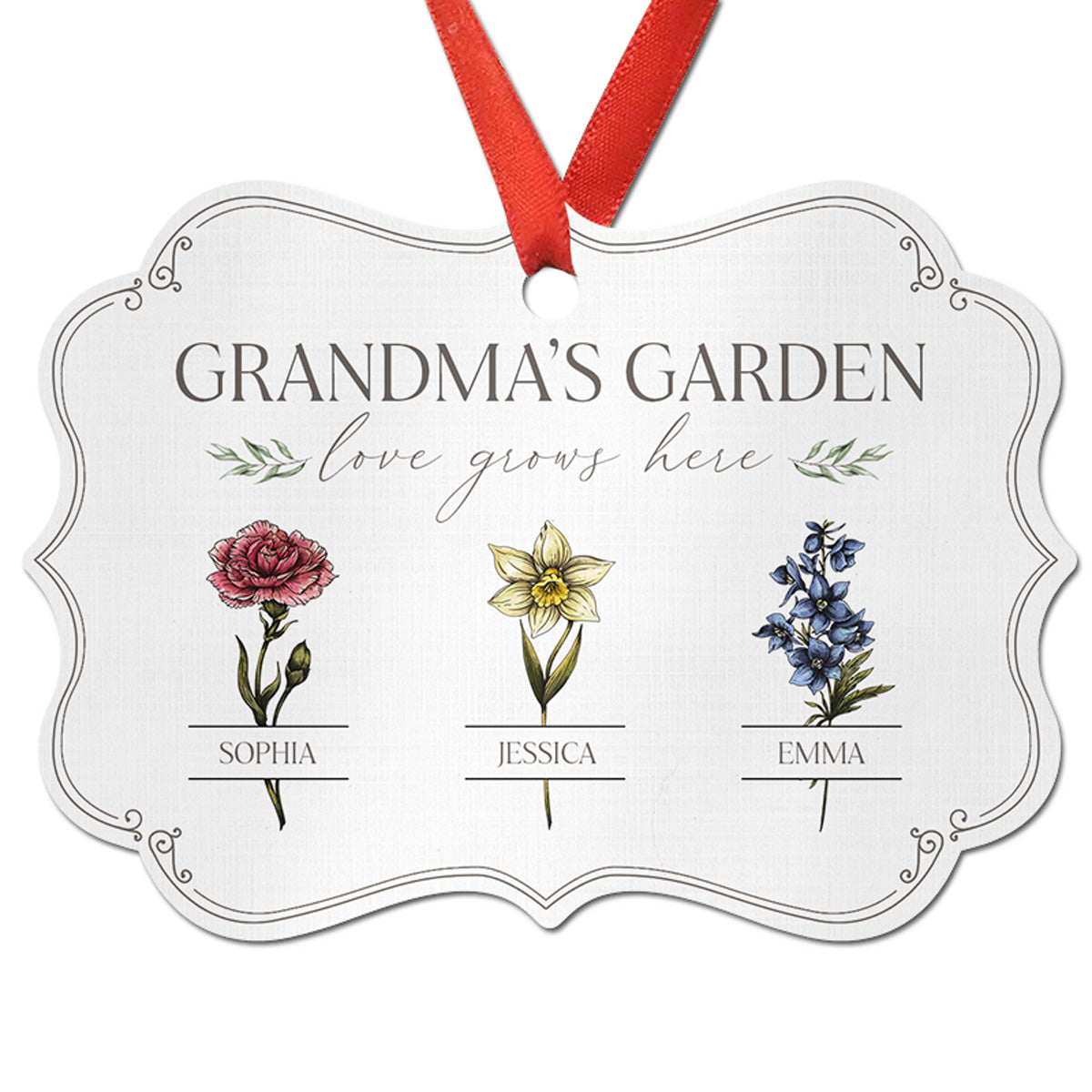 Grandma's Garden Love Grows Here Personalized Christmas Ornament, Gift For Grandma Granddaughter Grandson